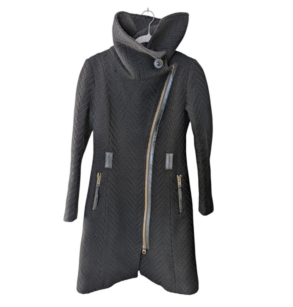 Mackage Virgin Wool Herringbone Black Knit Long Coat XS